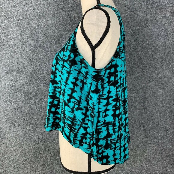 Kirra Full Crop Tank Top Women Medium Silky Button Front Hi-Low Green & Black - Picture 7 of 9